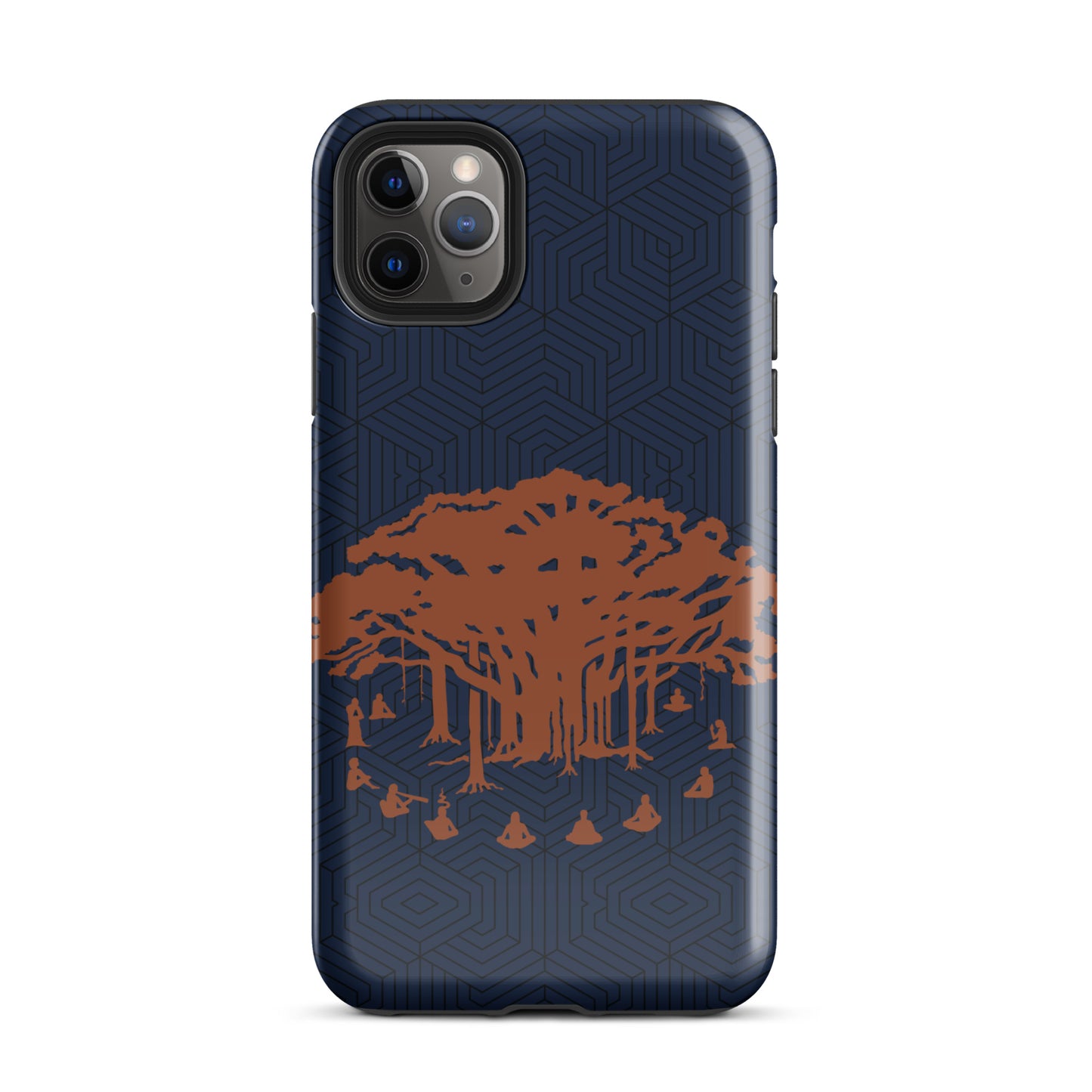 Tough Case for iPhone® : Communitree w/ Hexacubes - Navy w/ Orange & Black print