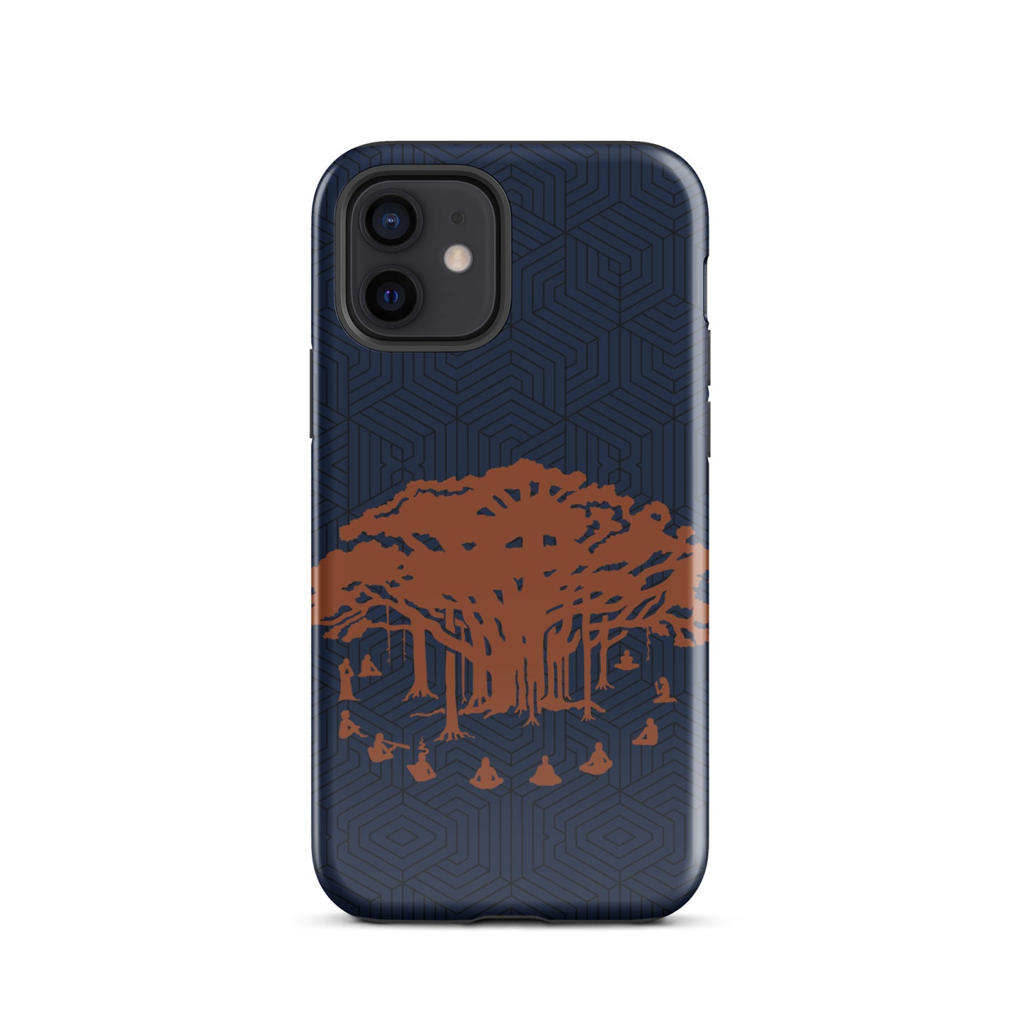 Tough Case for iPhone® : Communitree w/ Hexacubes - Navy w/ Orange & Black print