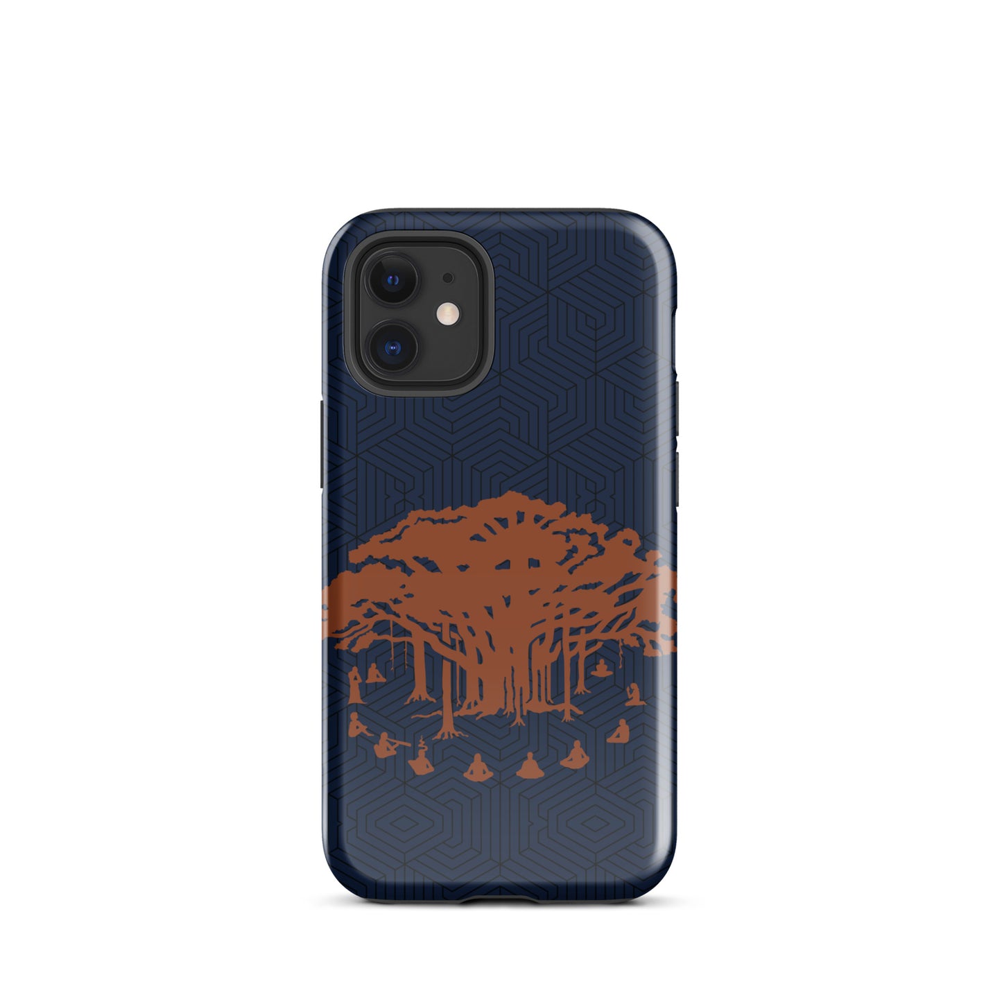 Tough Case for iPhone® : Communitree w/ Hexacubes - Navy w/ Orange & Black print