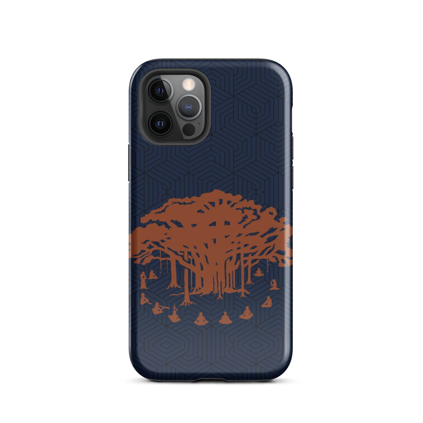Tough Case for iPhone® : Communitree w/ Hexacubes - Navy w/ Orange & Black print
