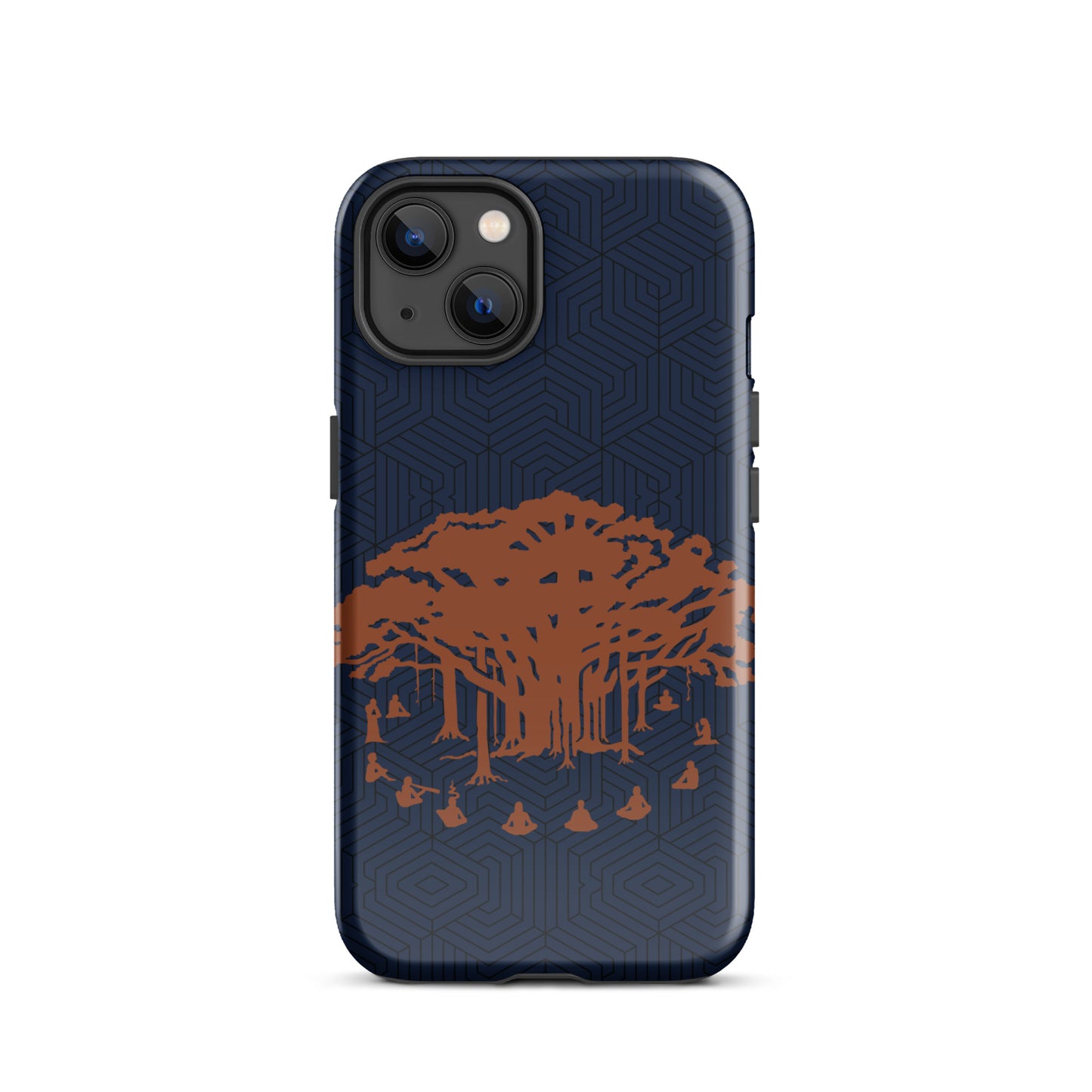 Tough Case for iPhone® : Communitree w/ Hexacubes - Navy w/ Orange & Black print
