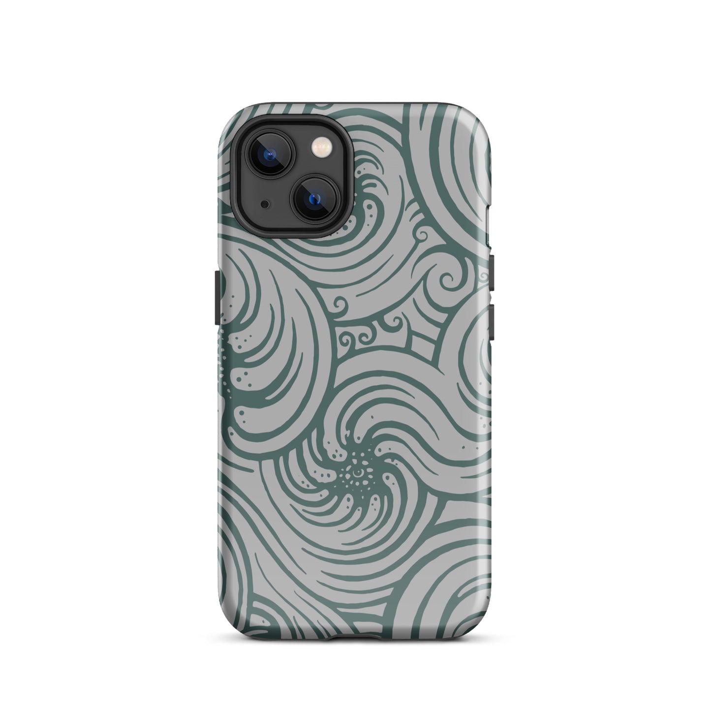 Tough Case for iPhone® : Cosmic Swirl - Silver w/ Teal print