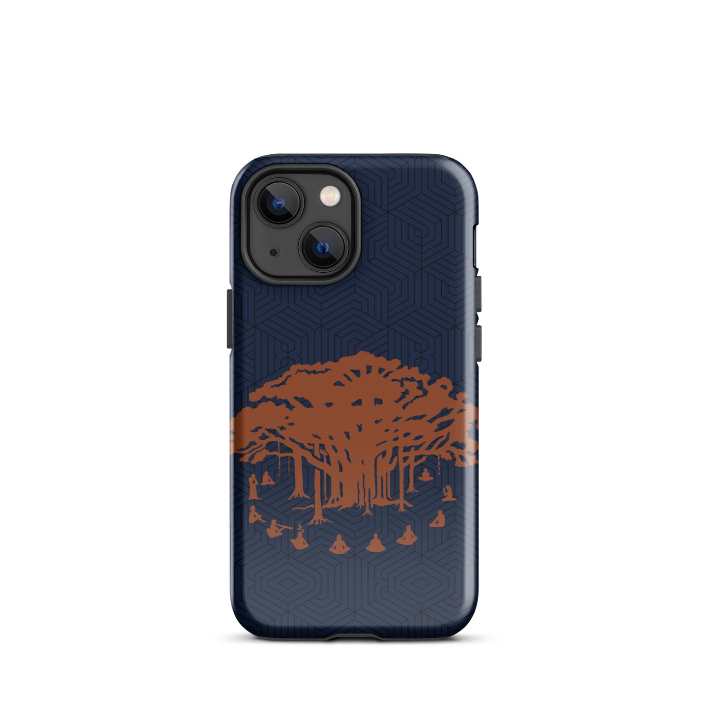 Tough Case for iPhone® : Communitree w/ Hexacubes - Navy w/ Orange & Black print