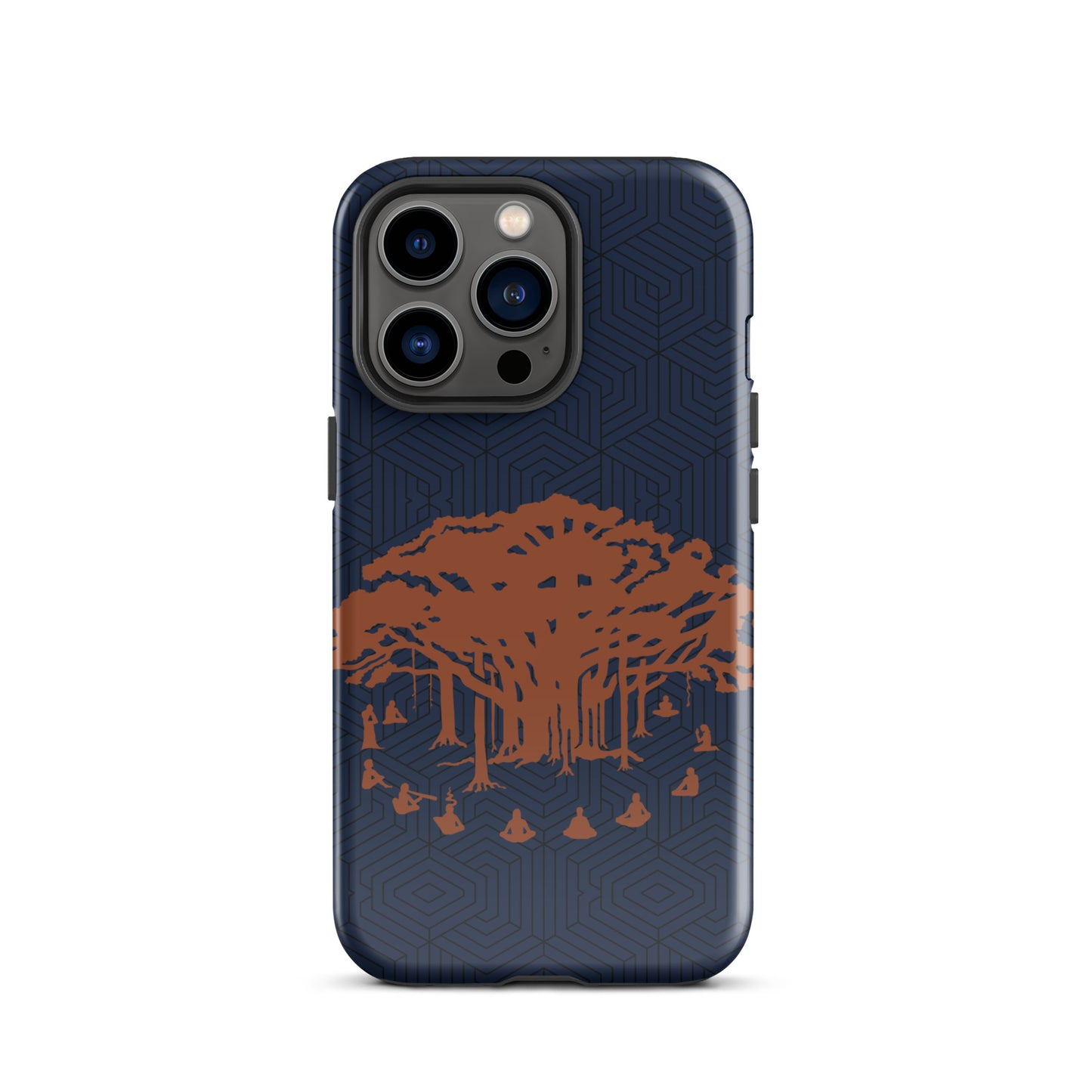 Tough Case for iPhone® : Communitree w/ Hexacubes - Navy w/ Orange & Black print