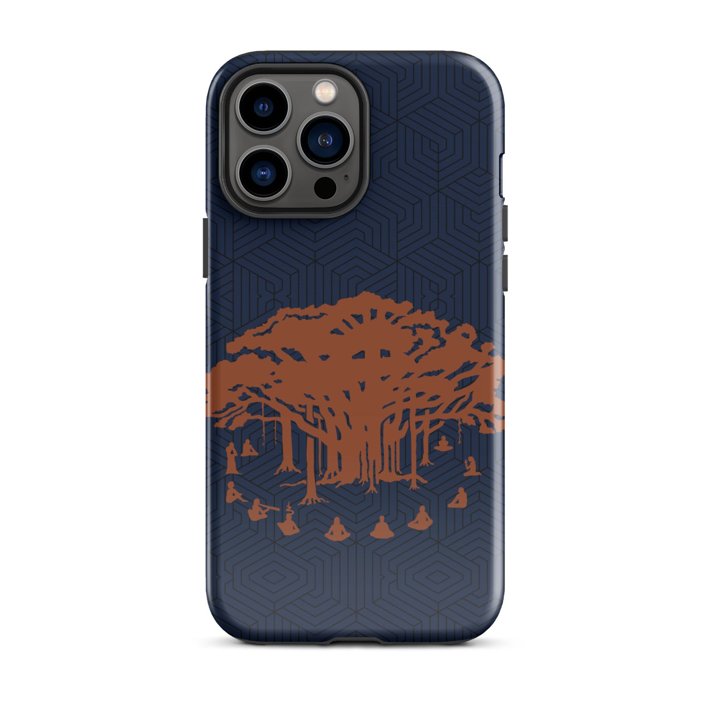 Tough Case for iPhone® : Communitree w/ Hexacubes - Navy w/ Orange & Black print