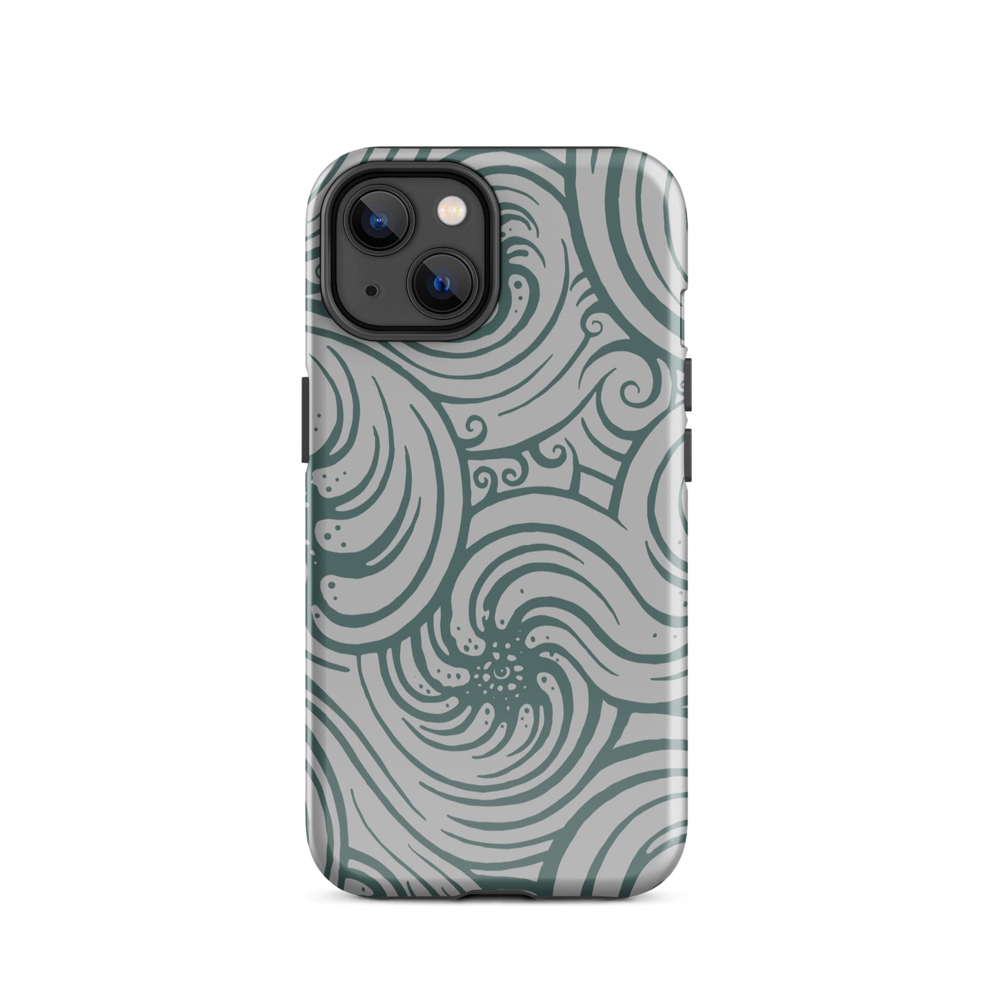 Tough Case for iPhone® : Cosmic Swirl - Silver w/ Teal print