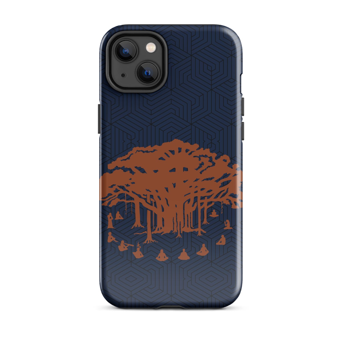 Tough Case for iPhone® : Communitree w/ Hexacubes - Navy w/ Orange & Black print