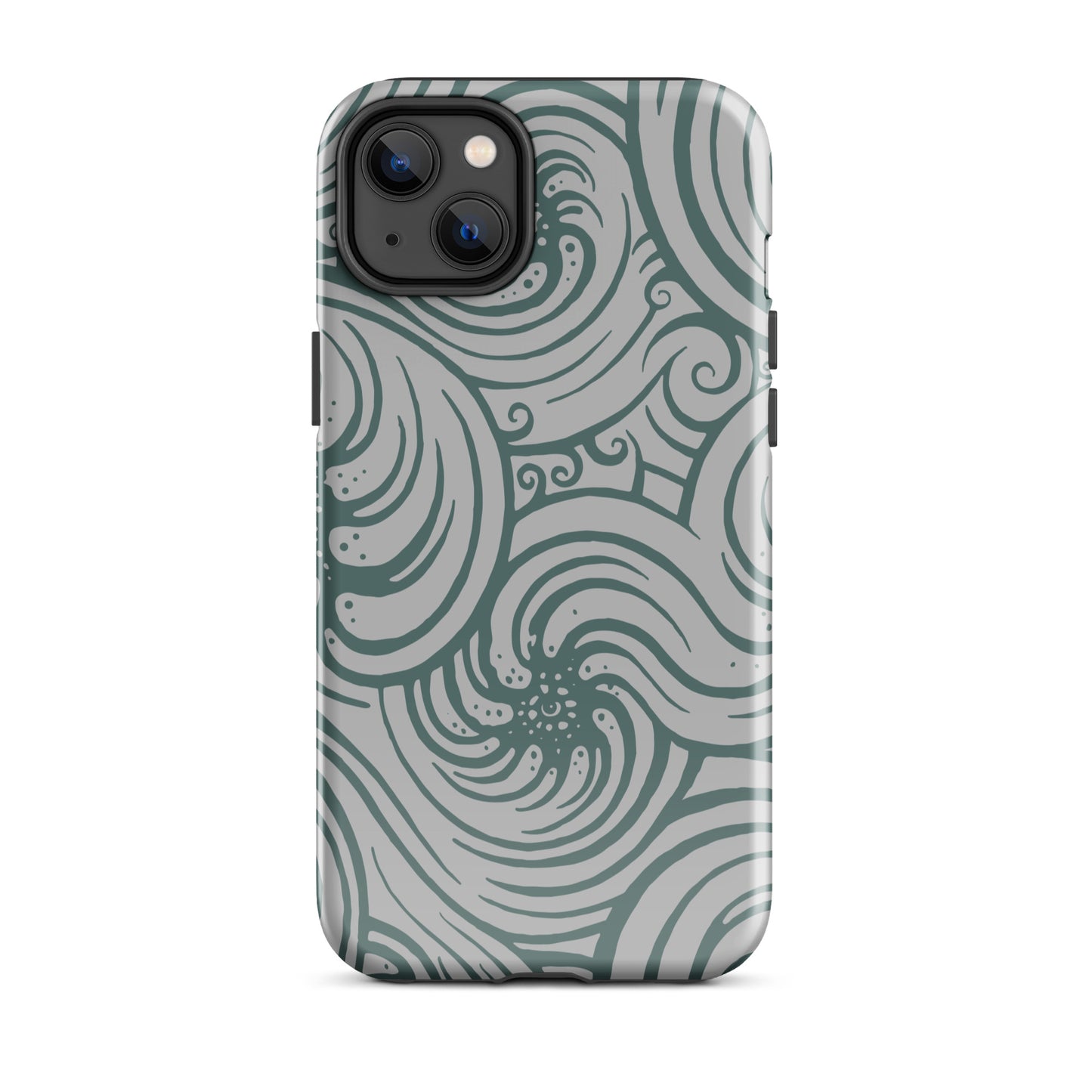 Tough Case for iPhone® : Cosmic Swirl - Silver w/ Teal print