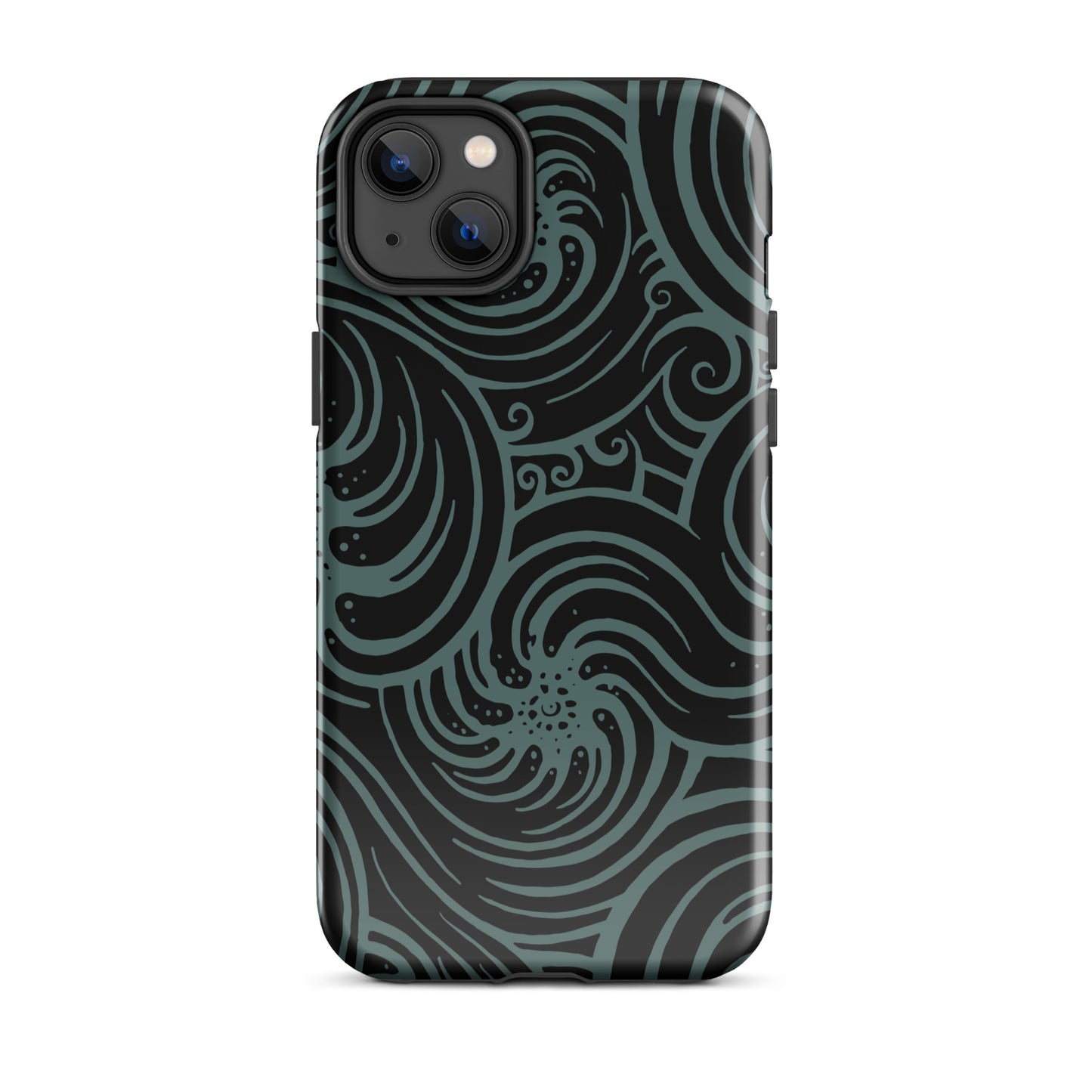 Tough Case for iPhone® : Cosmic Swirl - Black w/ Teal print