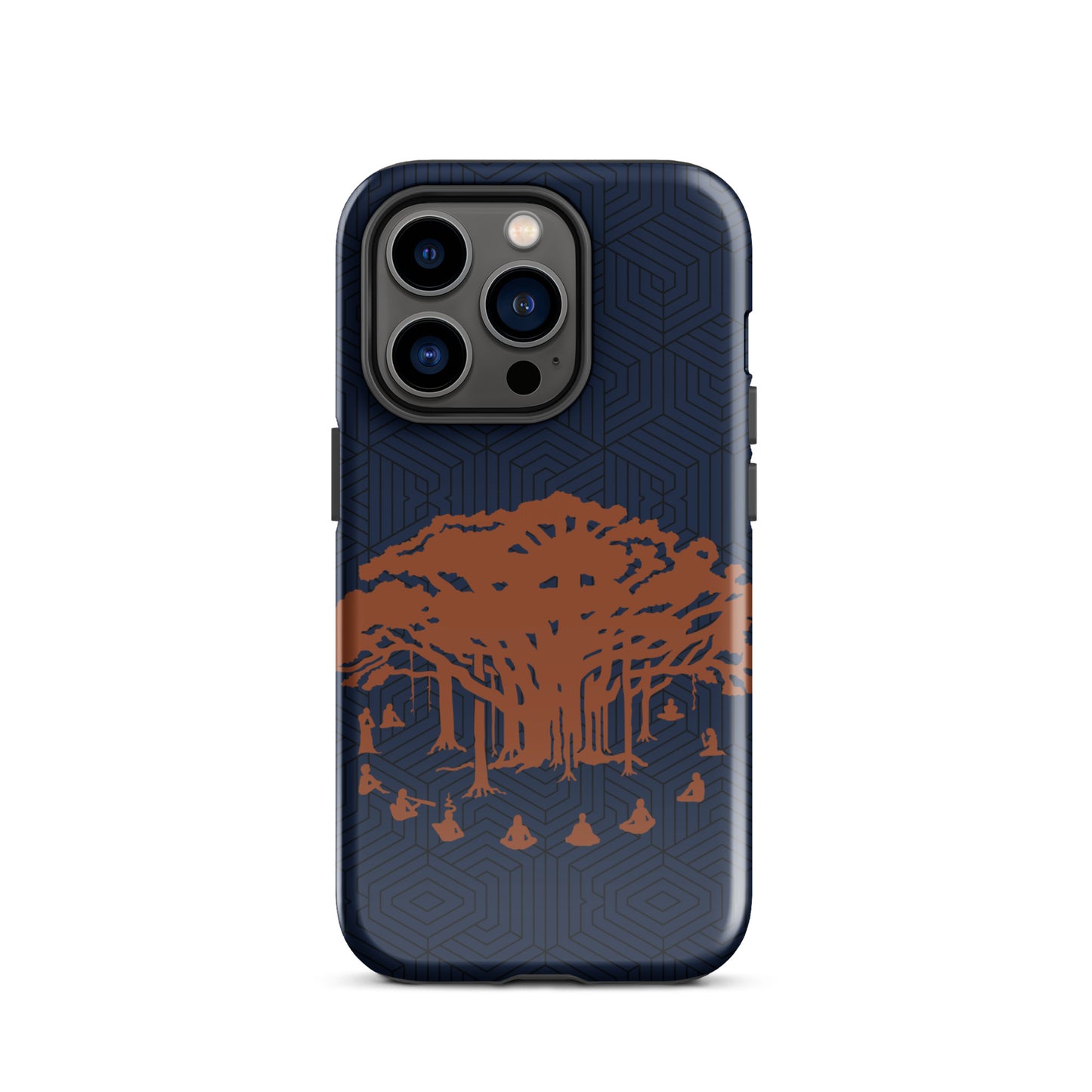 Tough Case for iPhone® : Communitree w/ Hexacubes - Navy w/ Orange & Black print