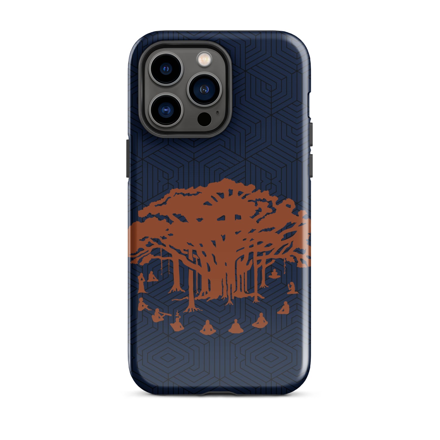 Tough Case for iPhone® : Communitree w/ Hexacubes - Navy w/ Orange & Black print