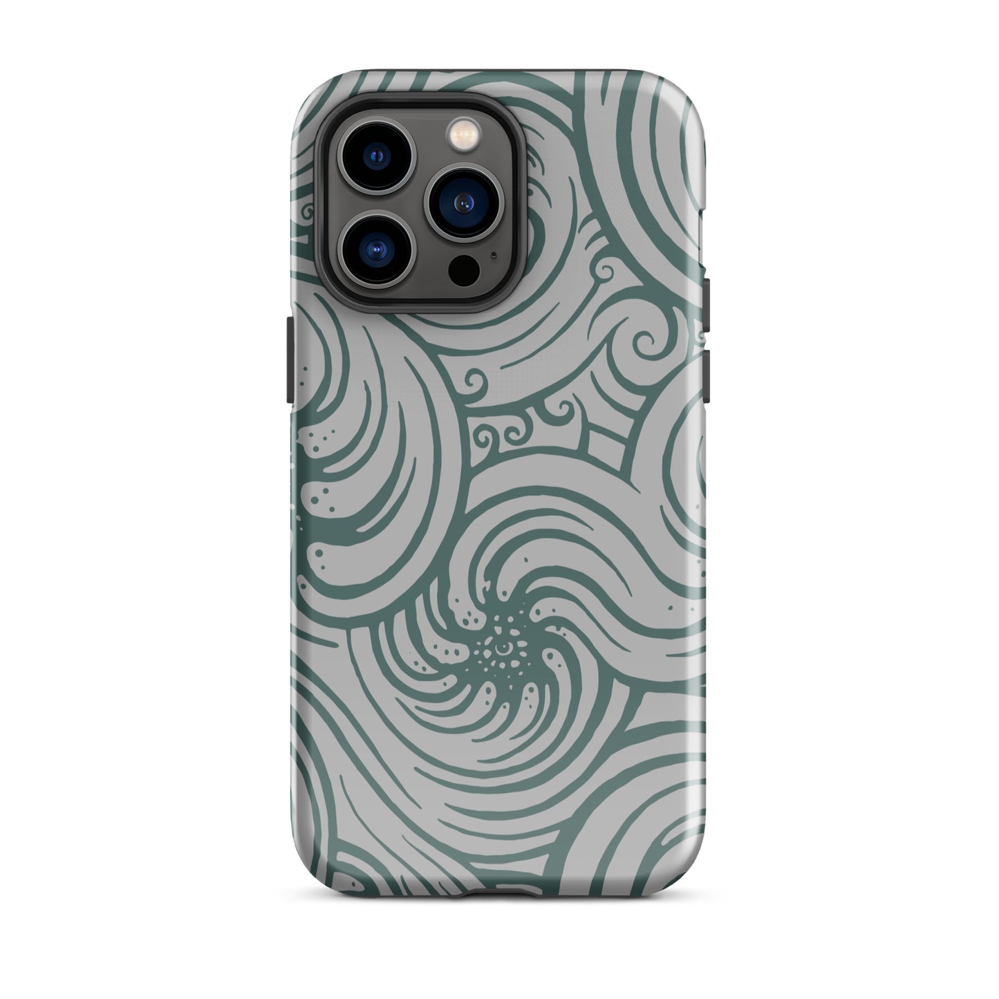 Tough Case for iPhone® : Cosmic Swirl - Silver w/ Teal print