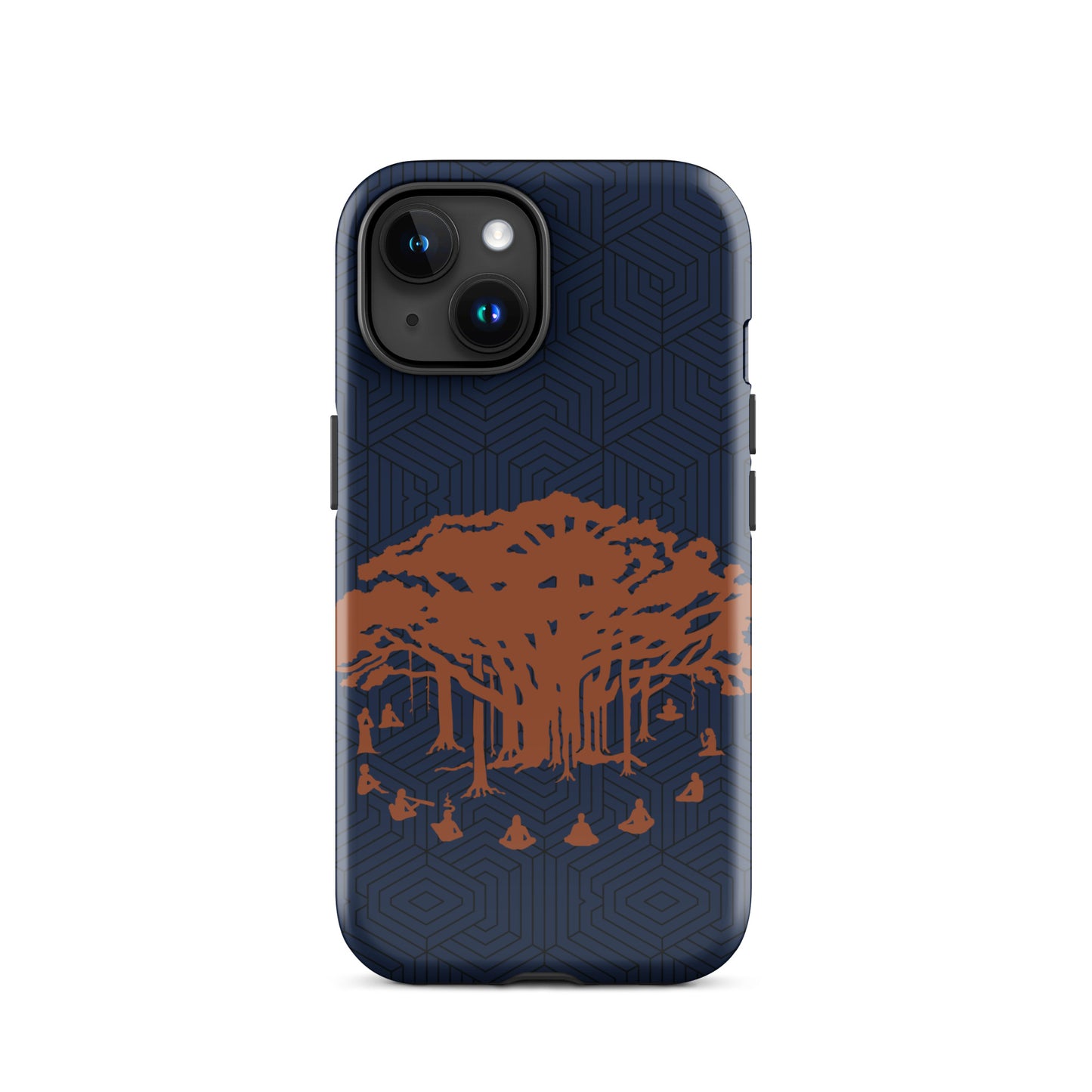Tough Case for iPhone® : Communitree w/ Hexacubes - Navy w/ Orange & Black print
