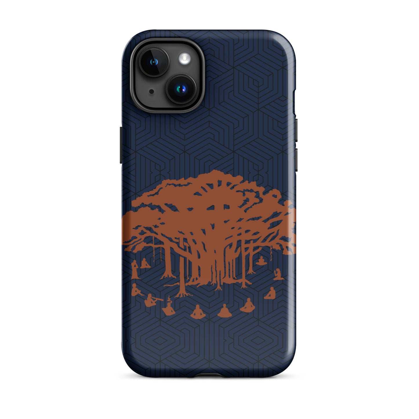 Tough Case for iPhone® : Communitree w/ Hexacubes - Navy w/ Orange & Black print