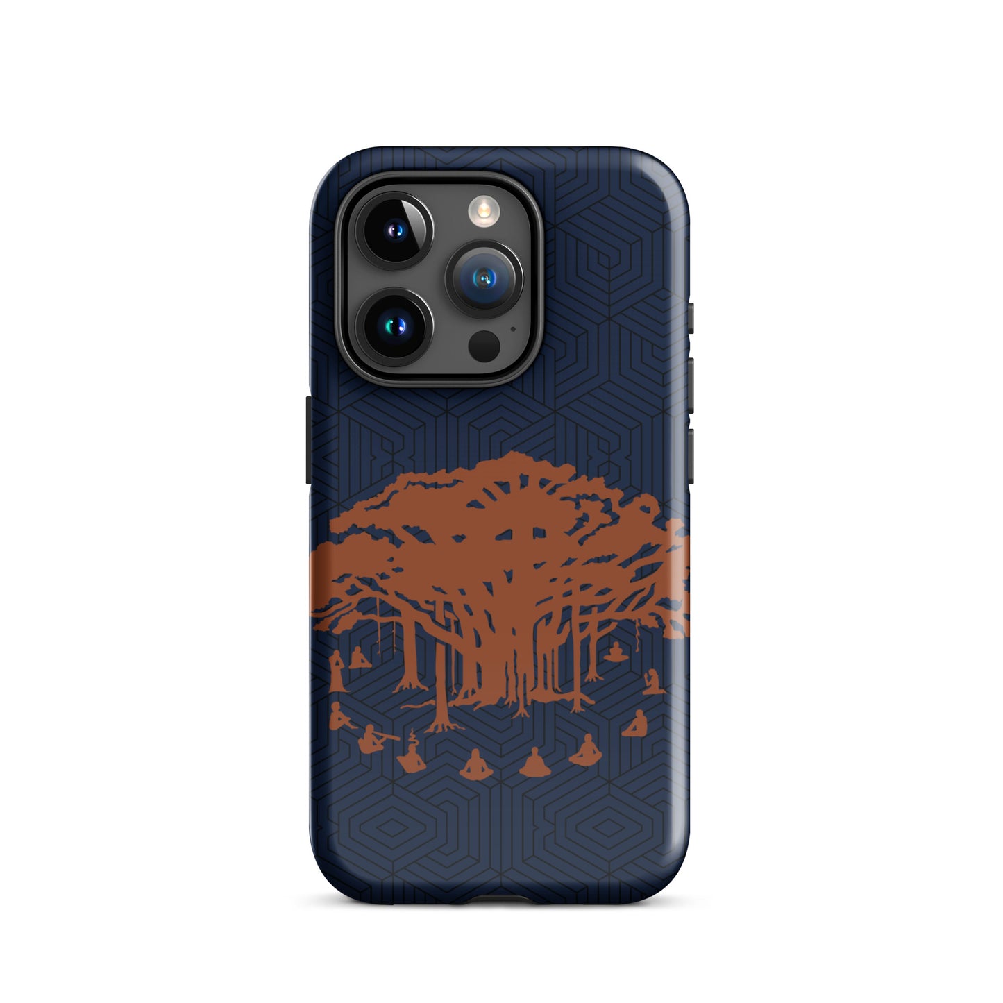 Tough Case for iPhone® : Communitree w/ Hexacubes - Navy w/ Orange & Black print