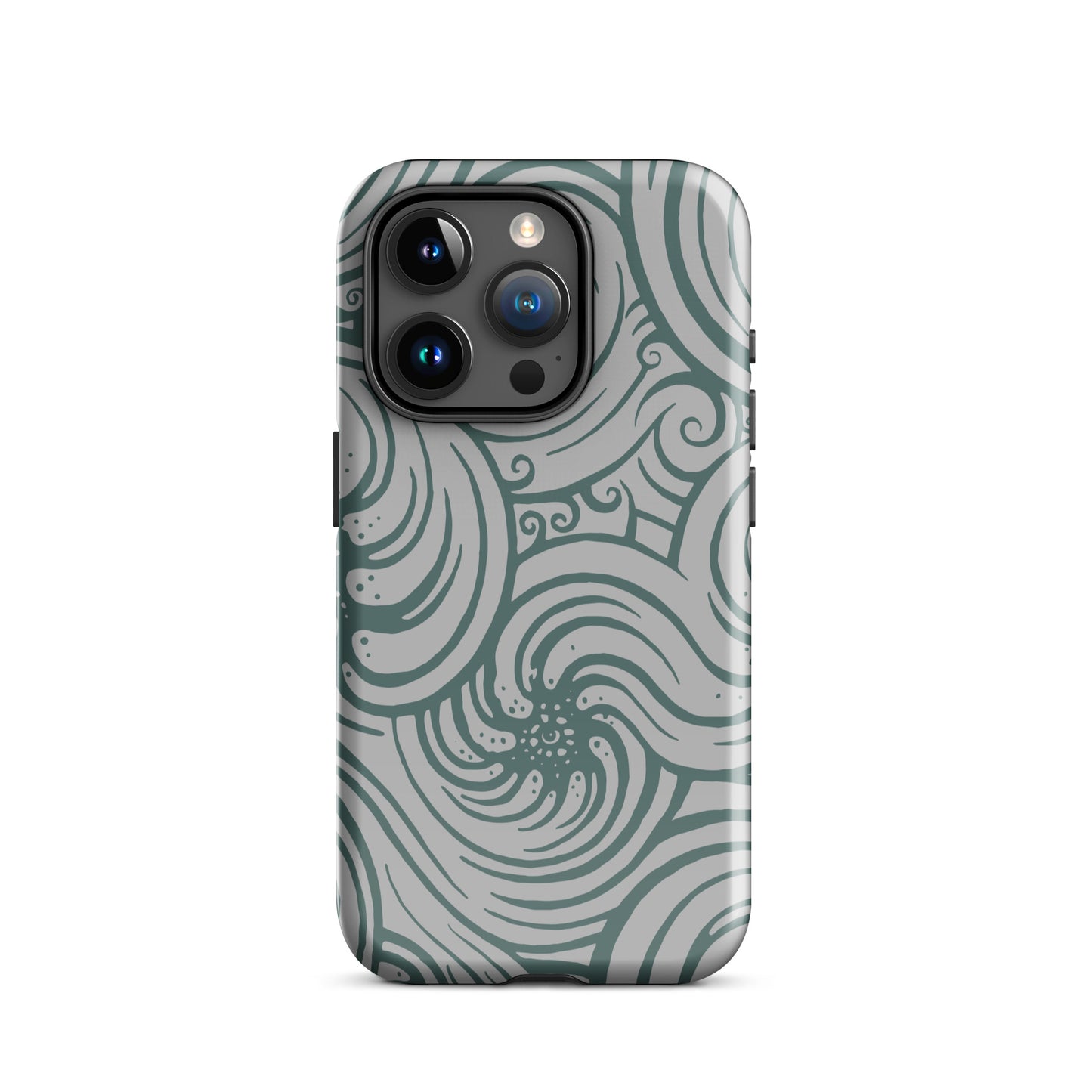 Tough Case for iPhone® : Cosmic Swirl - Silver w/ Teal print