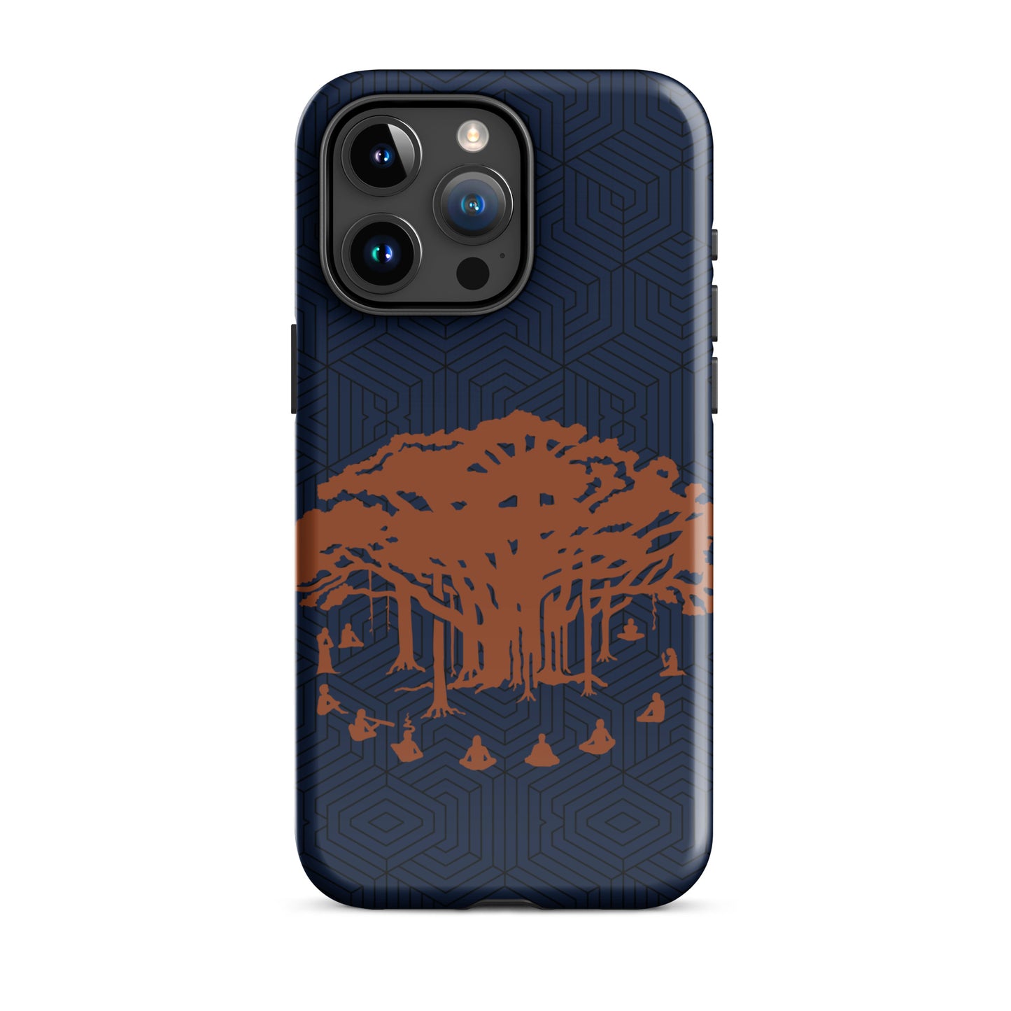 Tough Case for iPhone® : Communitree w/ Hexacubes - Navy w/ Orange & Black print