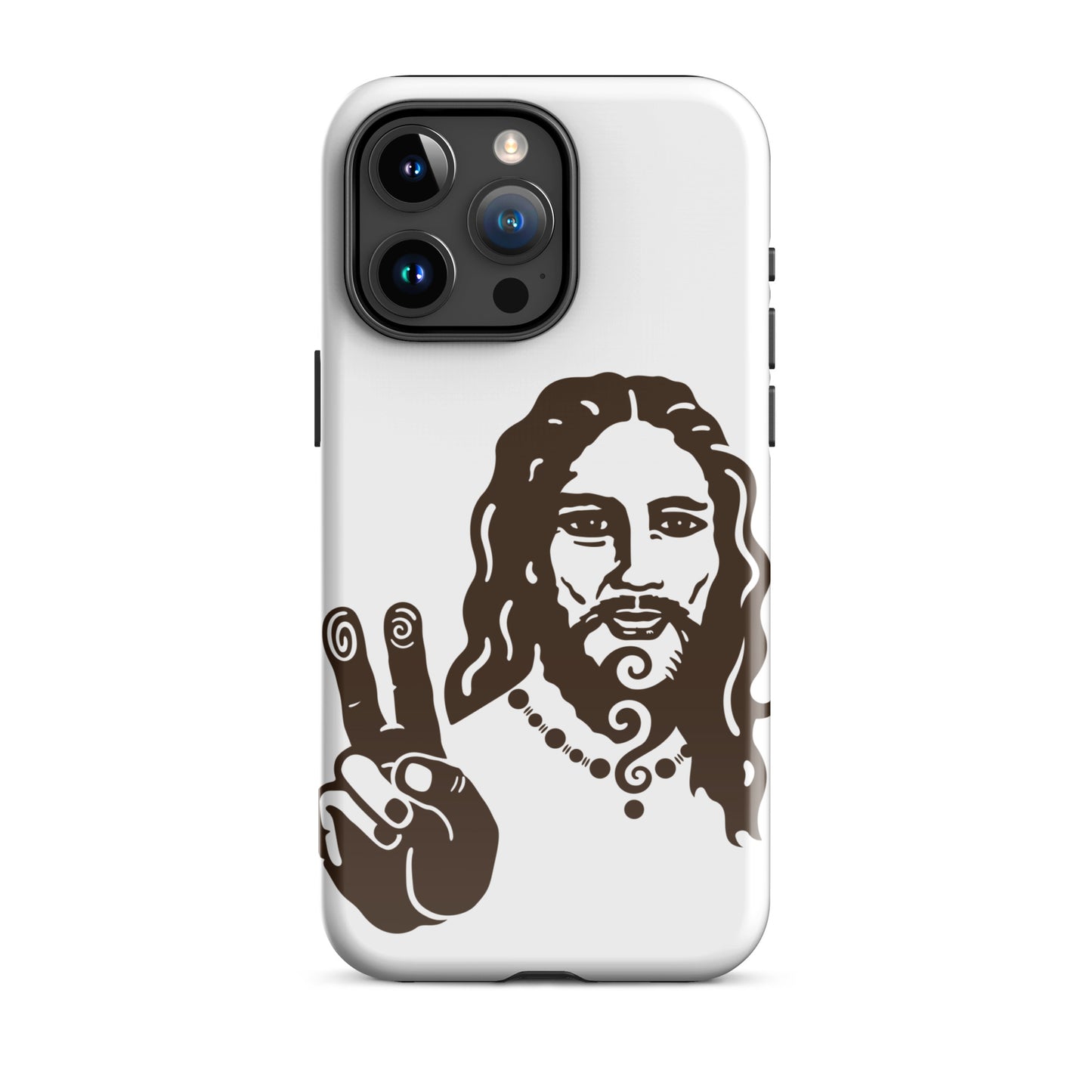 Tough Case for iPhone® : Peace Jesus - White w/ Brown print