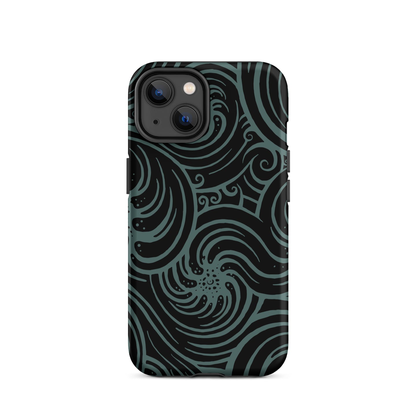 Tough Case for iPhone® : Cosmic Swirl - Black w/ Teal print