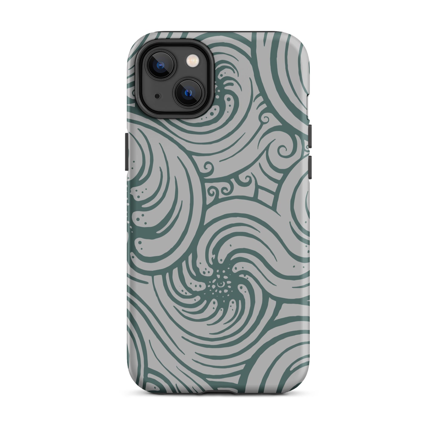 Tough Case for iPhone® : Cosmic Swirl - Silver w/ Teal print