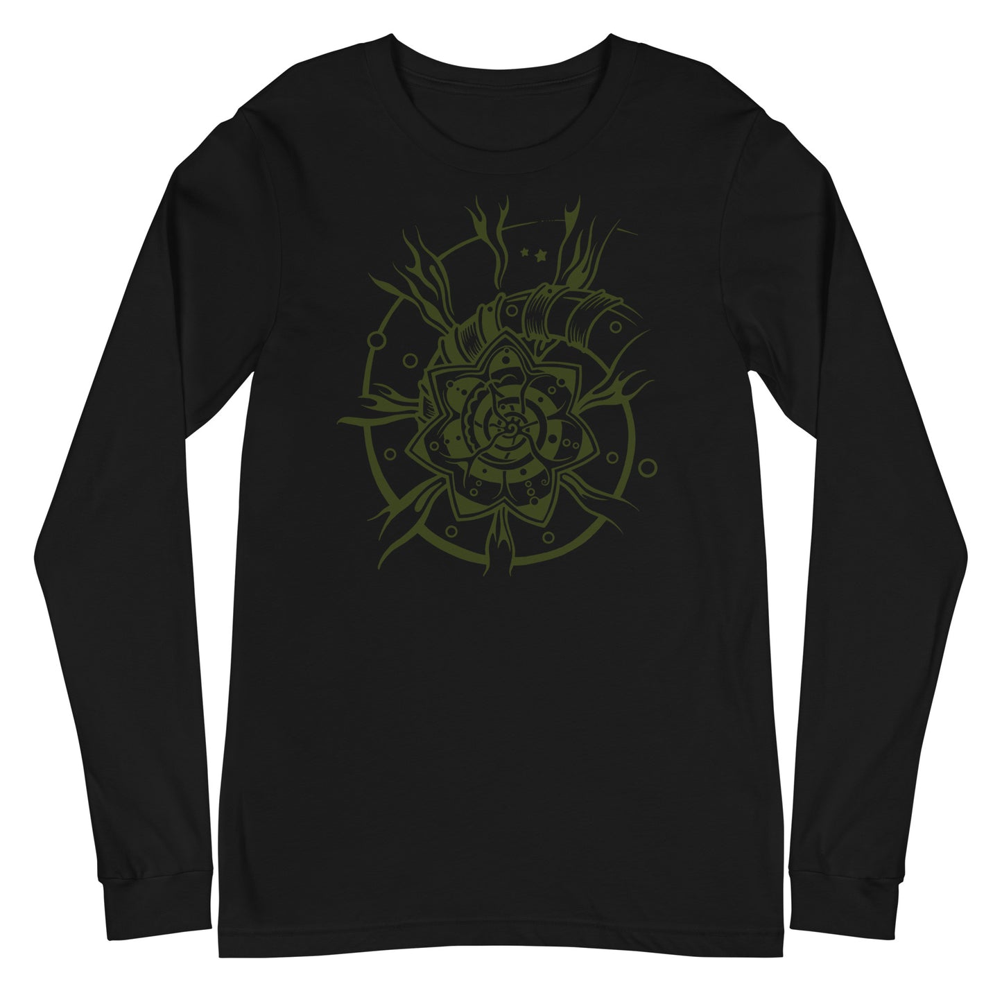Unisex Long Sleeve Tee : Starflower - Dark Green print