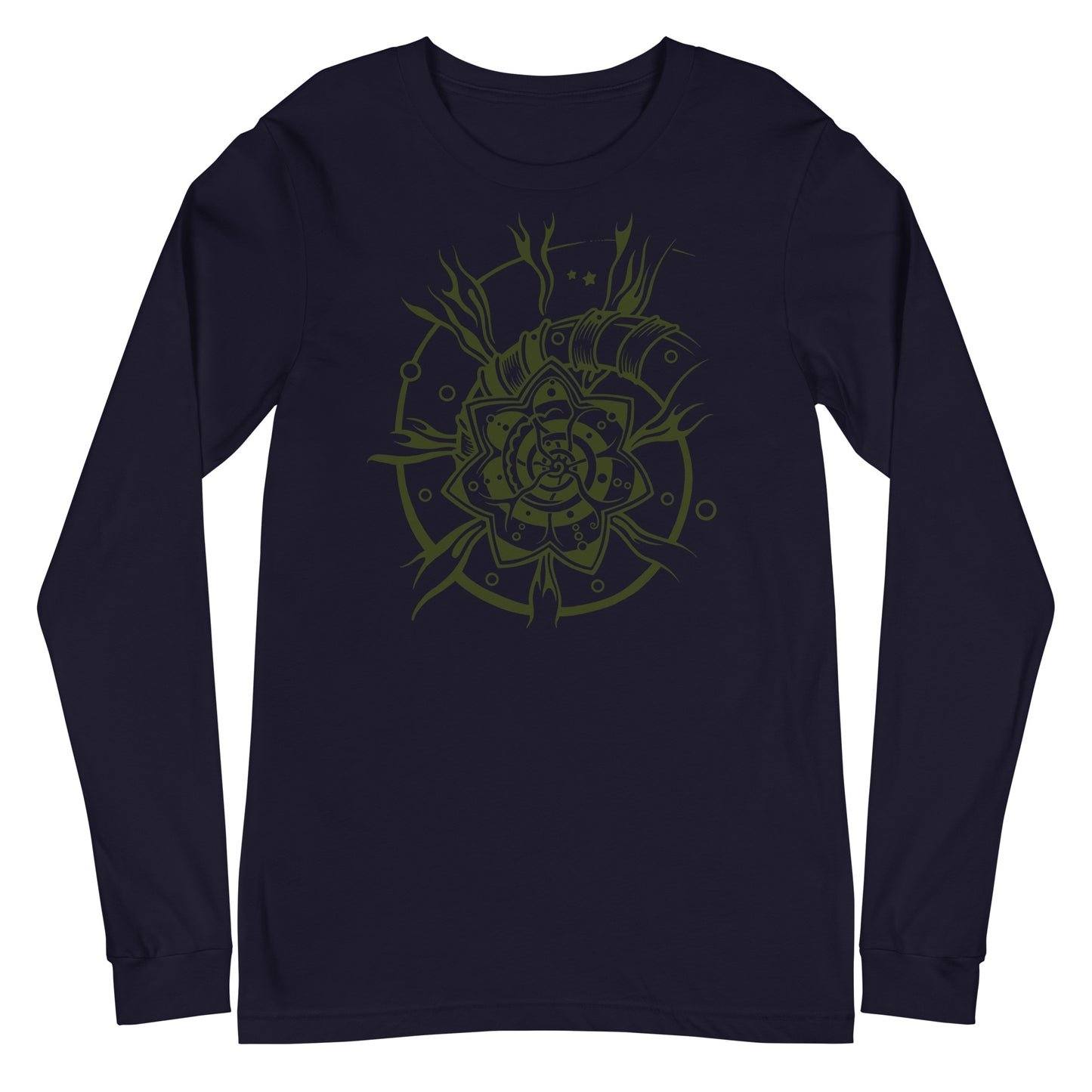 Unisex Long Sleeve Tee : Starflower - Dark Green print