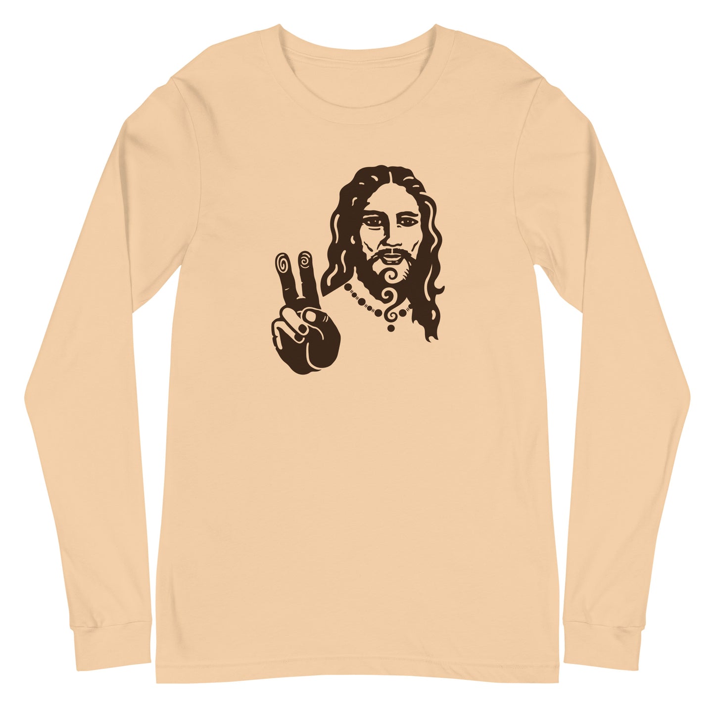 Unisex Long Sleeve Tee : Peace Jesus - Brown print