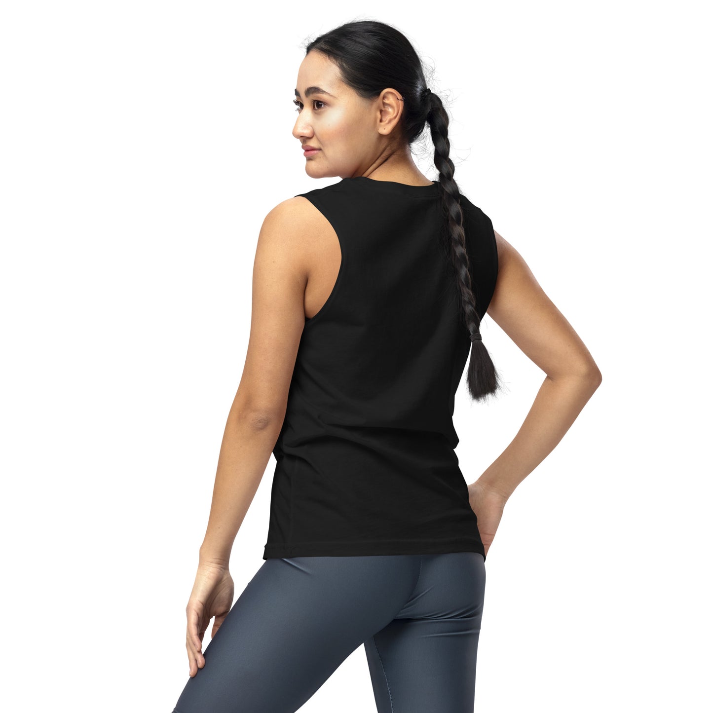 Sleeveless Muscle Shirt : Growth - Gold & White print