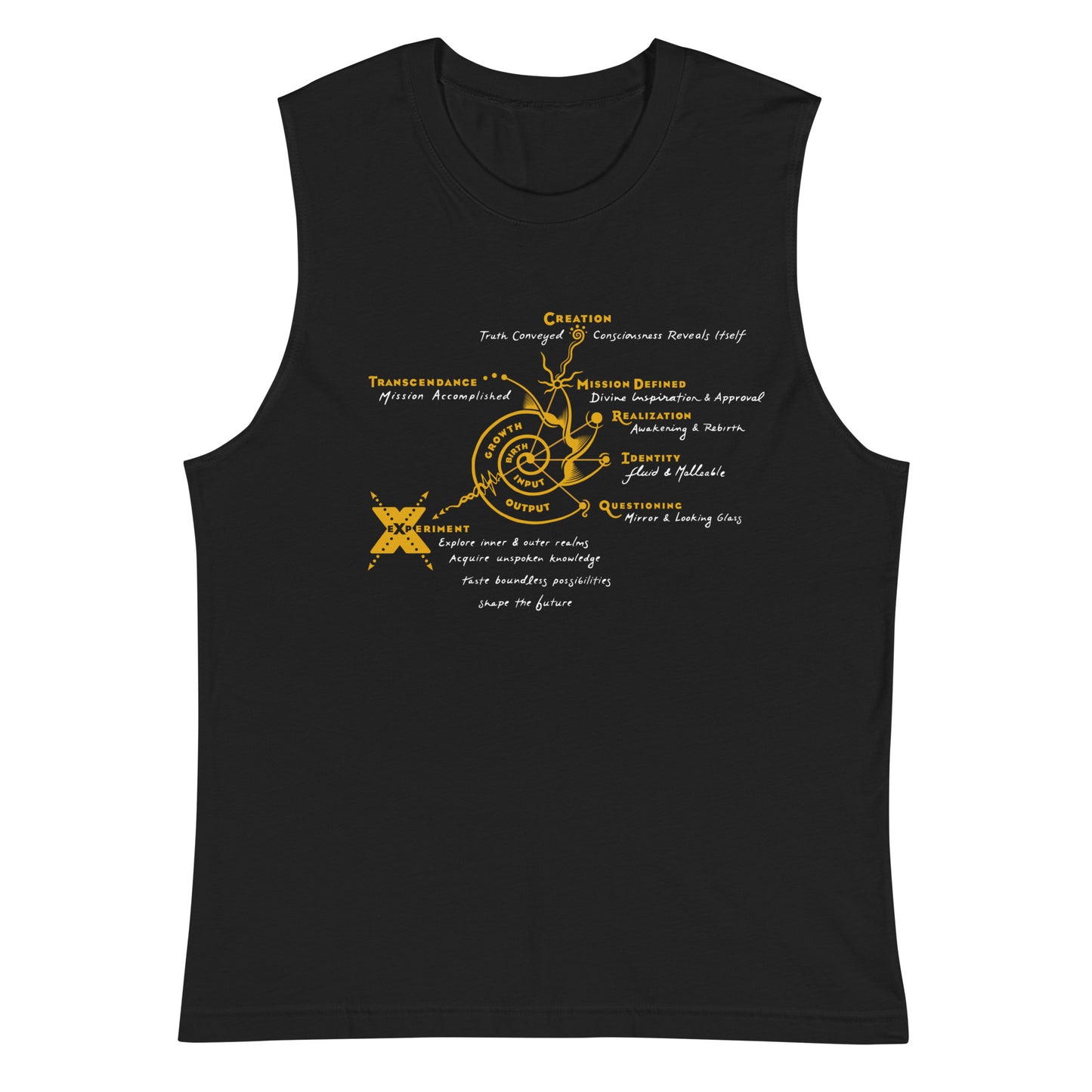 Sleeveless Muscle Shirt : Growth - Gold & White print