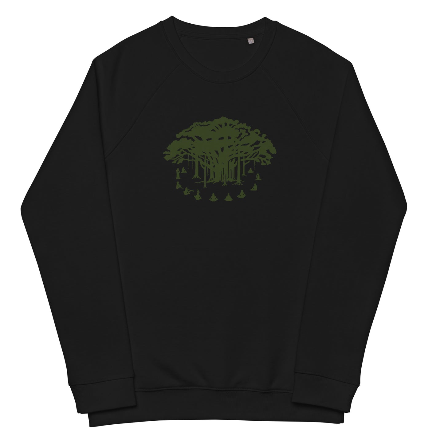 Unisex Organic Raglan Sweatshirt : Communitree - Black w/ Olive print