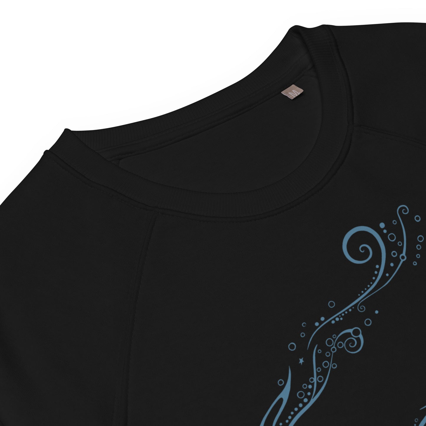 Unisex Organic Raglan Sweatshirt : Aquaswirl - Black w/ Light Blue print