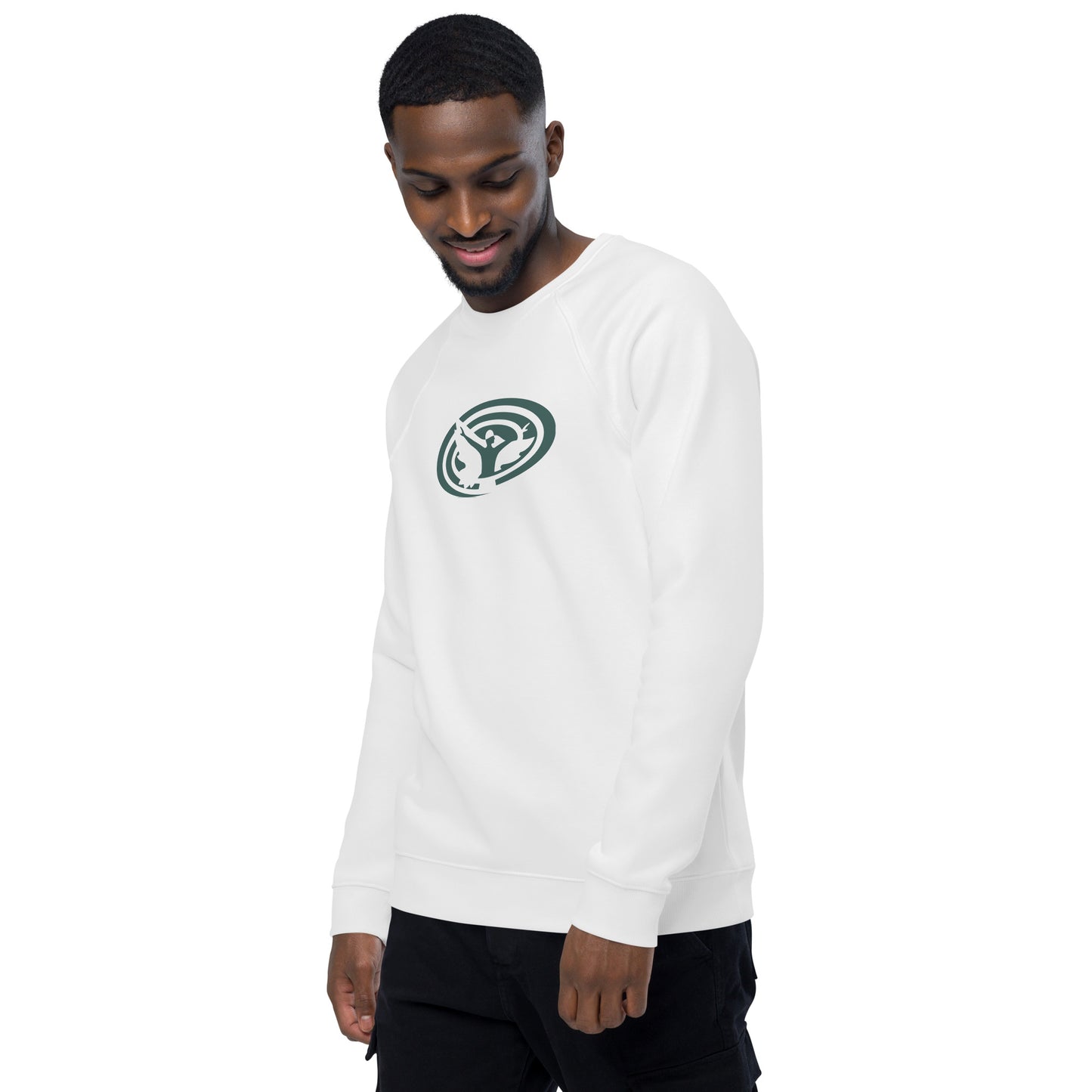 Unisex Organic Raglan Sweatshirt : Swirlspace Logo BG - BlueGray print