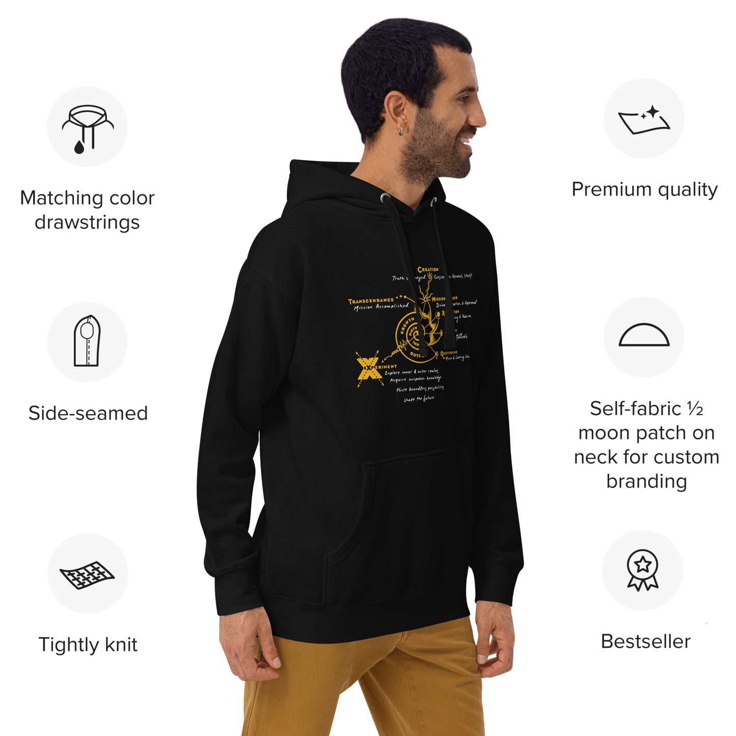Unisex Hoodie : Growth - w/ Gold & White print