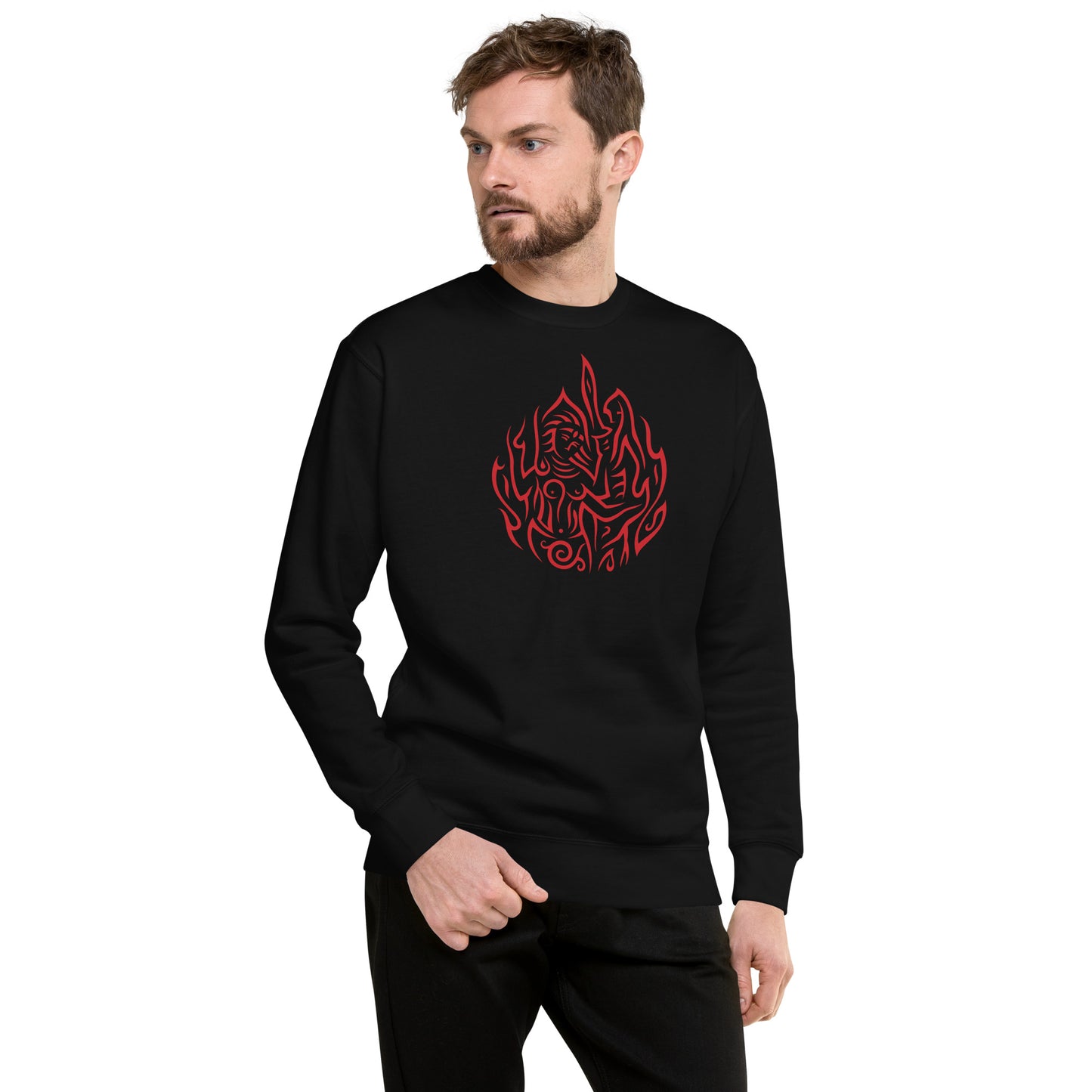Unisex Premium Sweatshirt : Drop o' Fire - Black w Red print