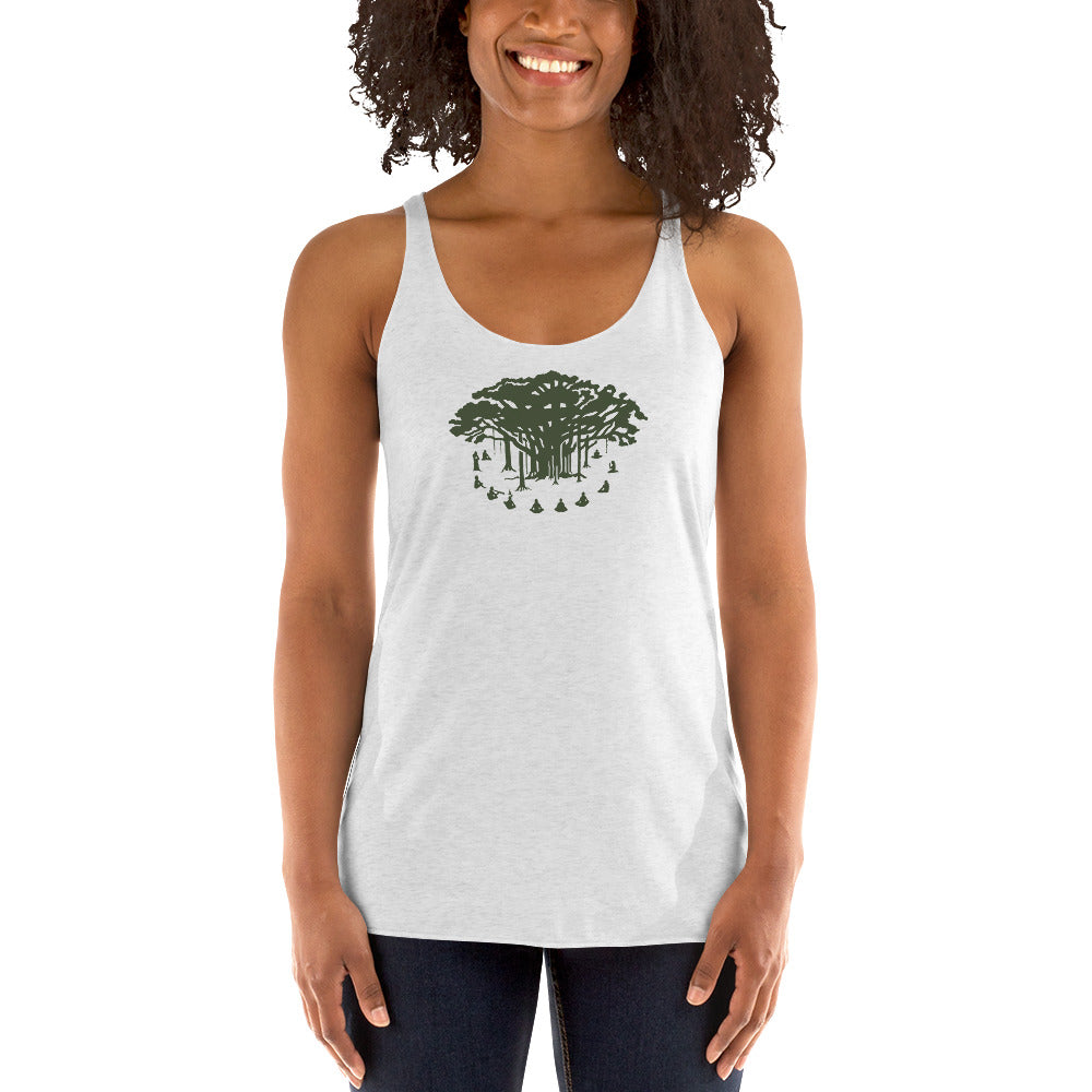 Women's Racerback Tank : Communitree - Olive print