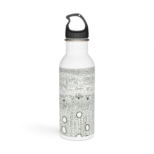 Stainless Steel Water Bottle : Hemp Cell - White w/ Olive print