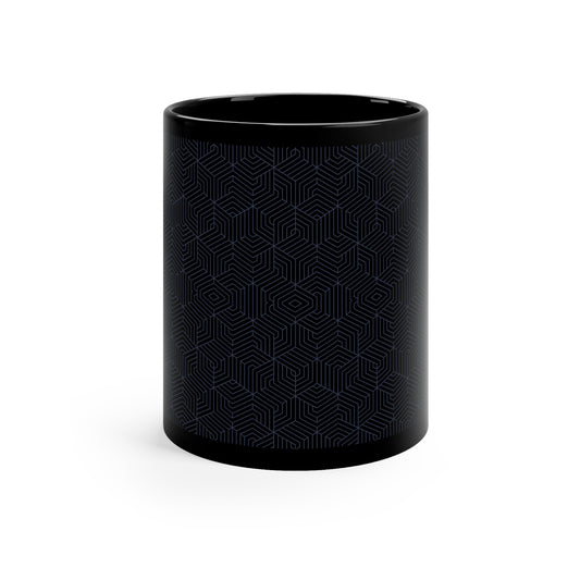 Black Mug 11oz : Hexacube - Black w/ Blue-Gray print