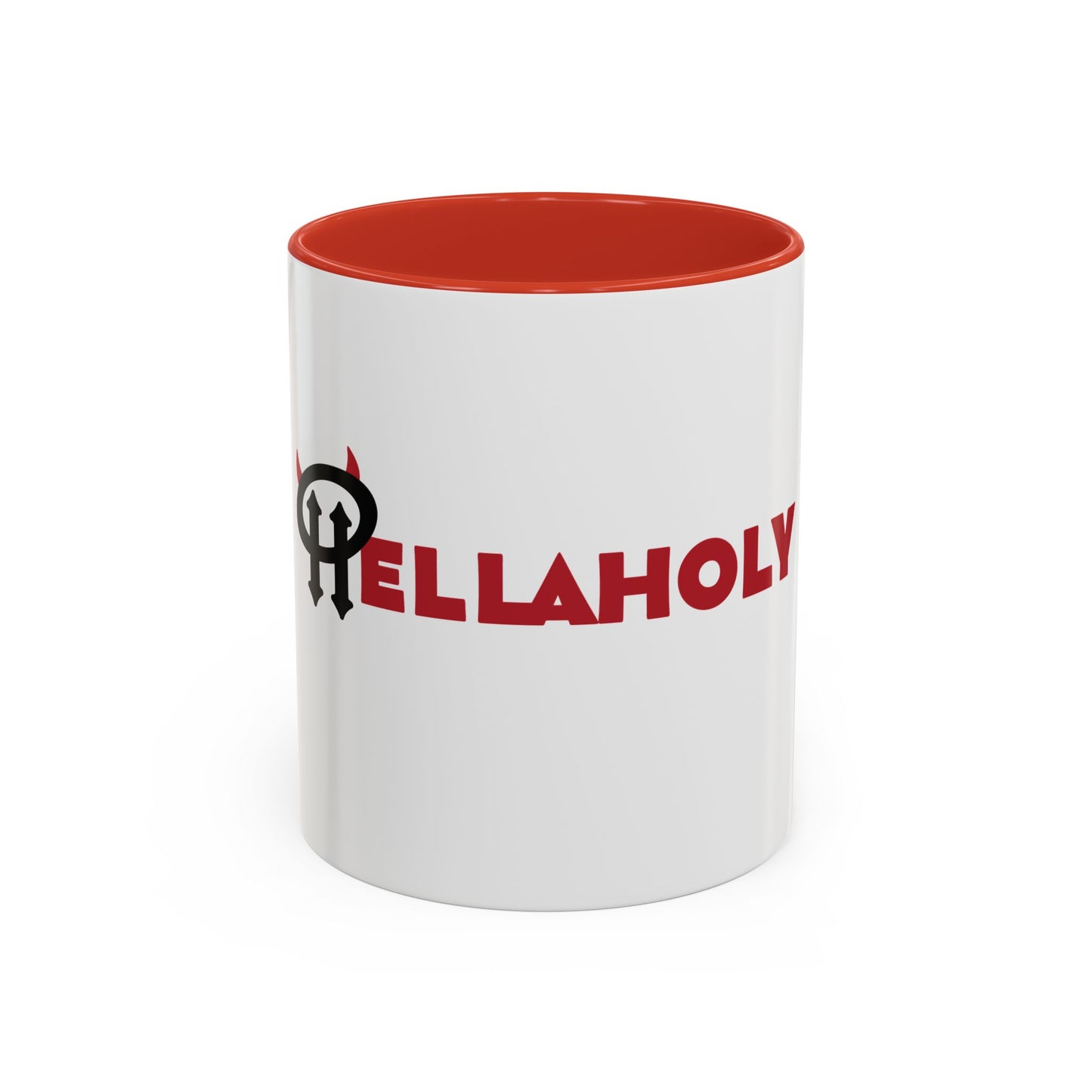 Accent Coffee Mug: HellaHoly™ Logo 02 - Red & Black print