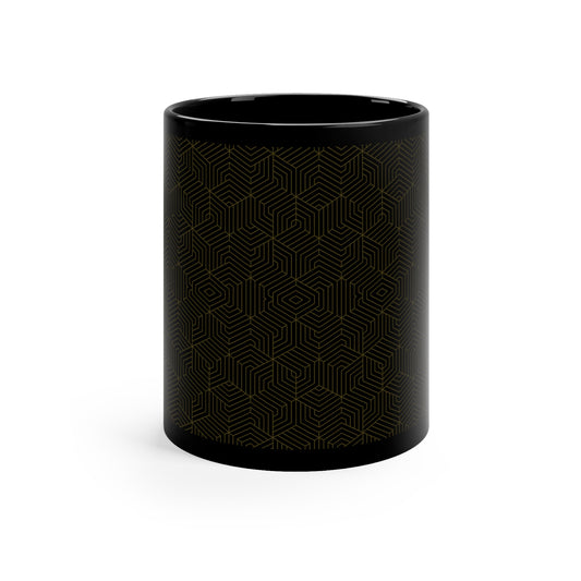 Black Mug 11oz : Hexacube - Black w/ Dark Gold print