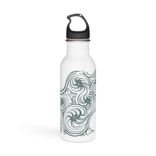 Stainless Steel Water Bottle : Cosmic Swirl Wave - White w/ Teal-Gray print