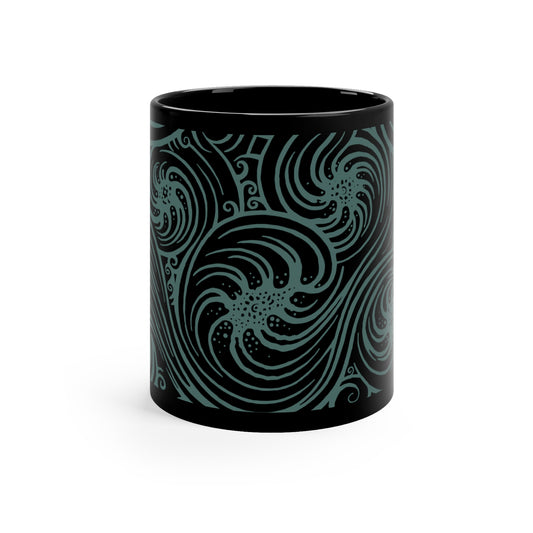 Black Mug 11oz : Cosmic Swirl - Black w/ Blue-Green print