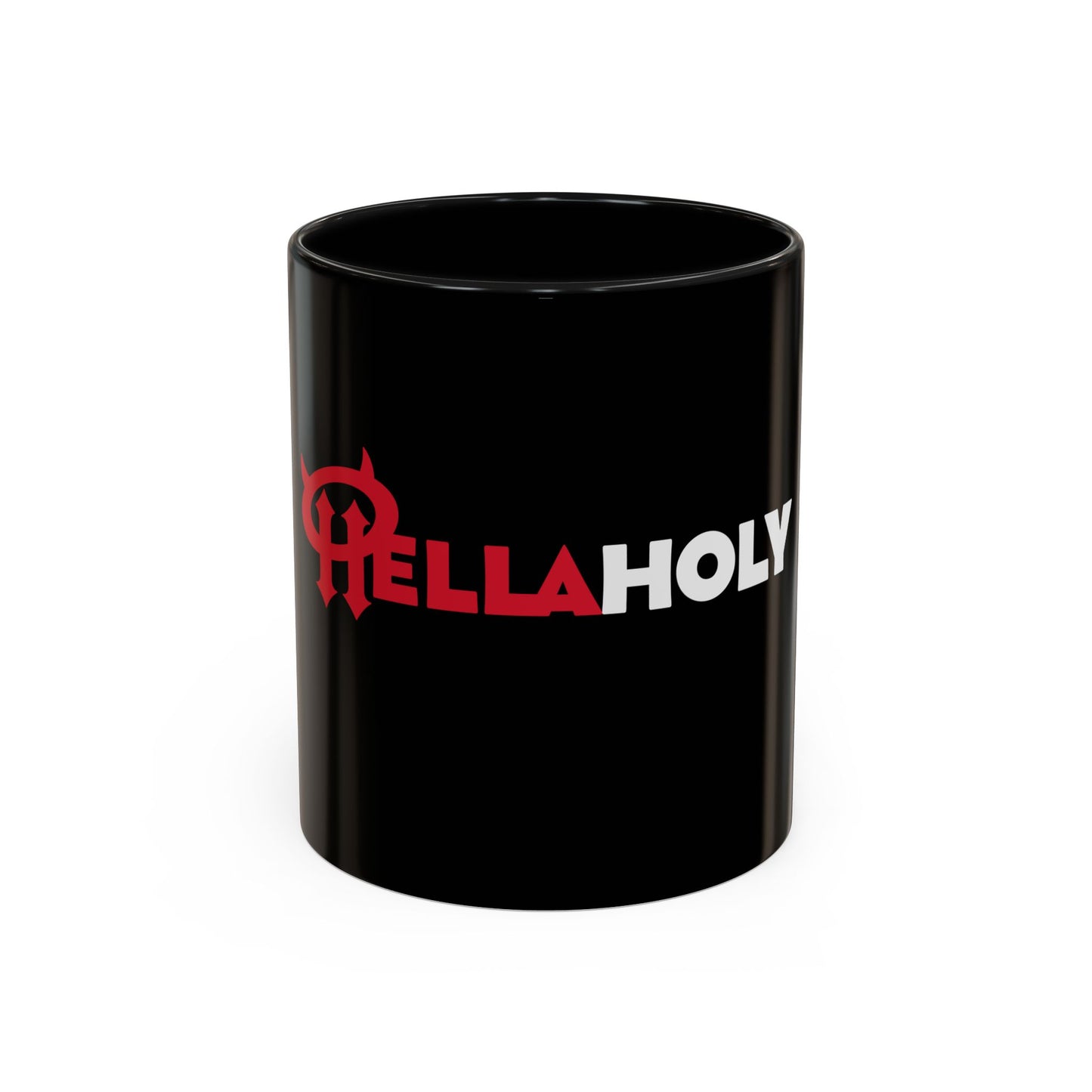 Accent Coffee Mug: HellaHoly™ Logo 02 - Red & White Print