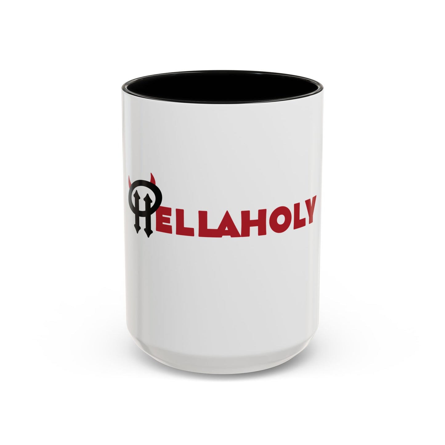 Accent Coffee Mug: HellaHoly™ Logo 02 - Red & Black print