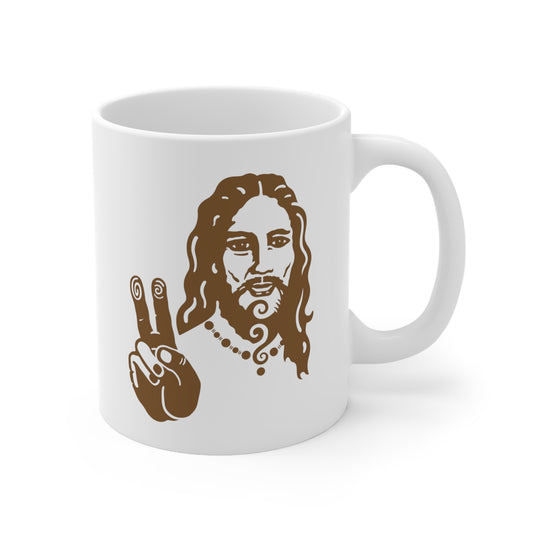 Ceramic Mug 11oz : Peace Jesus - White w/ Bronze print