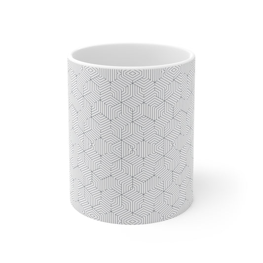 Ceramic Mug 11oz : Hexacube - White w/ Blue-Gray print