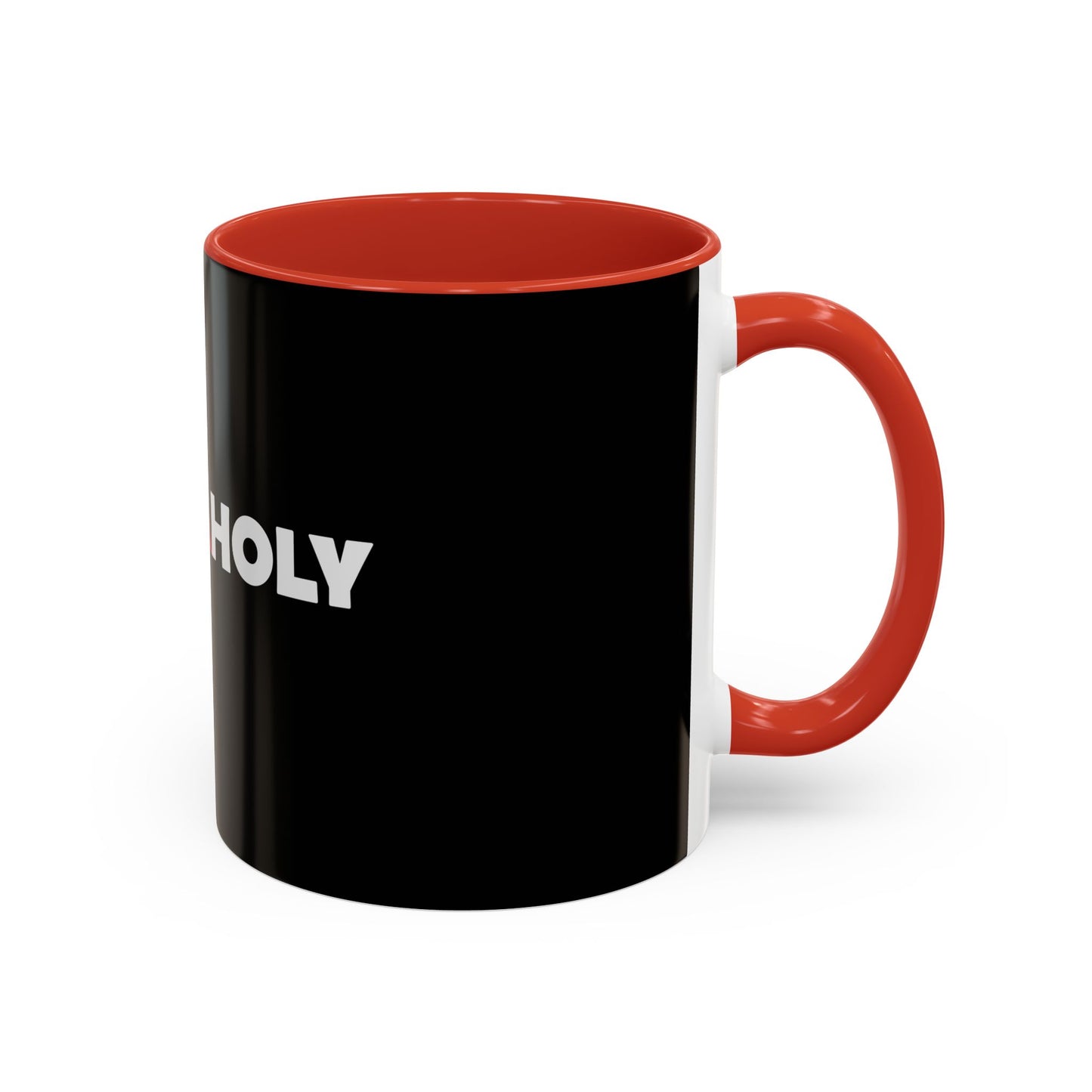 Accent Coffee Mug: HellaHoly™ Logo 02 - Red & White Print