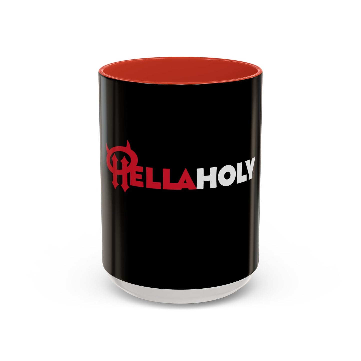 Accent Coffee Mug: HellaHoly™ Logo 02 - Red & White Print