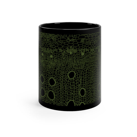 Black Mug 11oz : Hemp Cell - Black w/ Green print