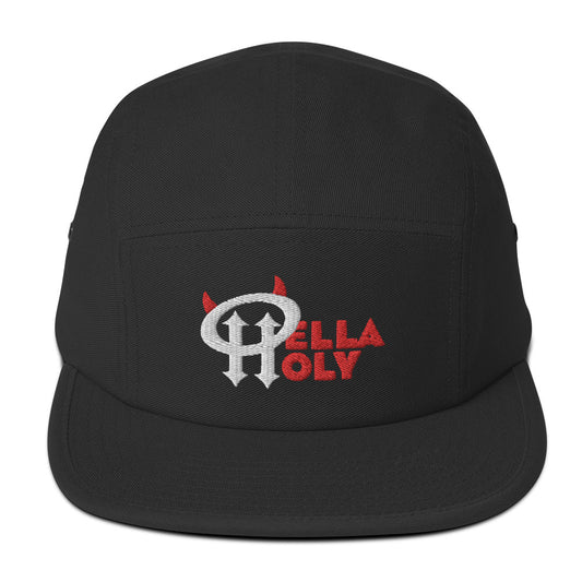 Five Panel Cap : HellaHoly™ Logo 04 - Red & White embroidery