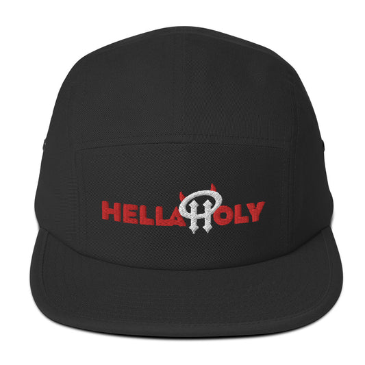 Five Panel Cap : HellaHoly Logo 03 - Red & White